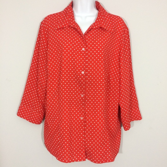Apparenza Tops - Apparenza Stretch Womens 1X Red White Polka Dot